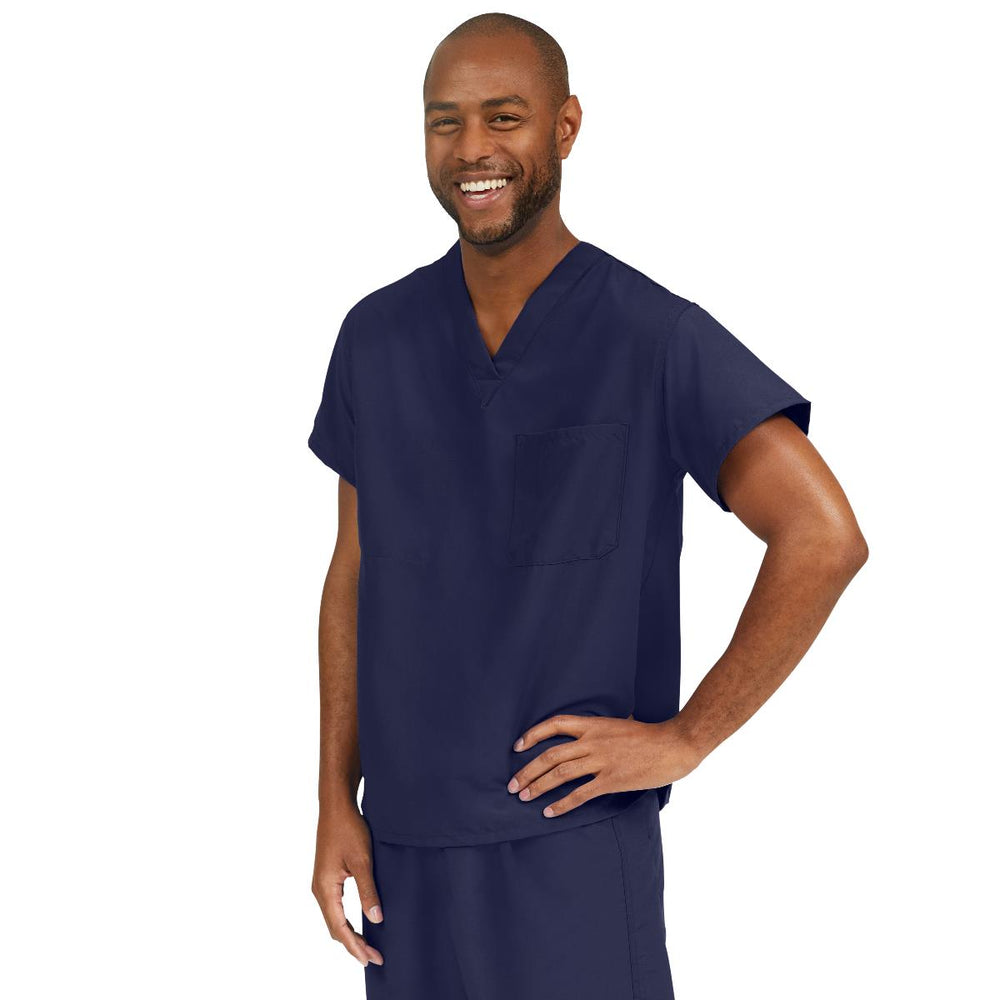 PerforMAX Unisex Reversible V-Neck Scrub Top with Chest Pocket, Navy, Size S, Medline Color Code