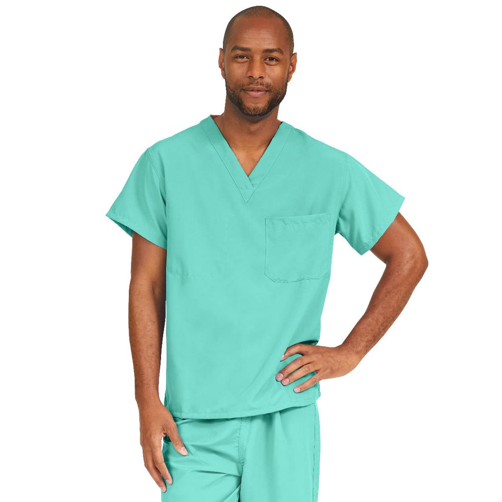 PerforMAX Unisex Reversible V-Neck Scrub Top with Chest Pocket, Jade, Size S, Angelica Color Code
