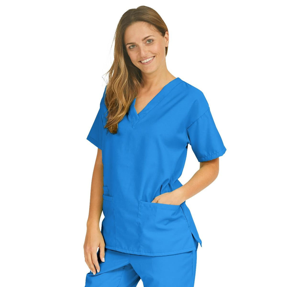 PerforMAX Women's V-Neck 3-Pocket Tunic Scrub Top, Size XL, Royal Blue