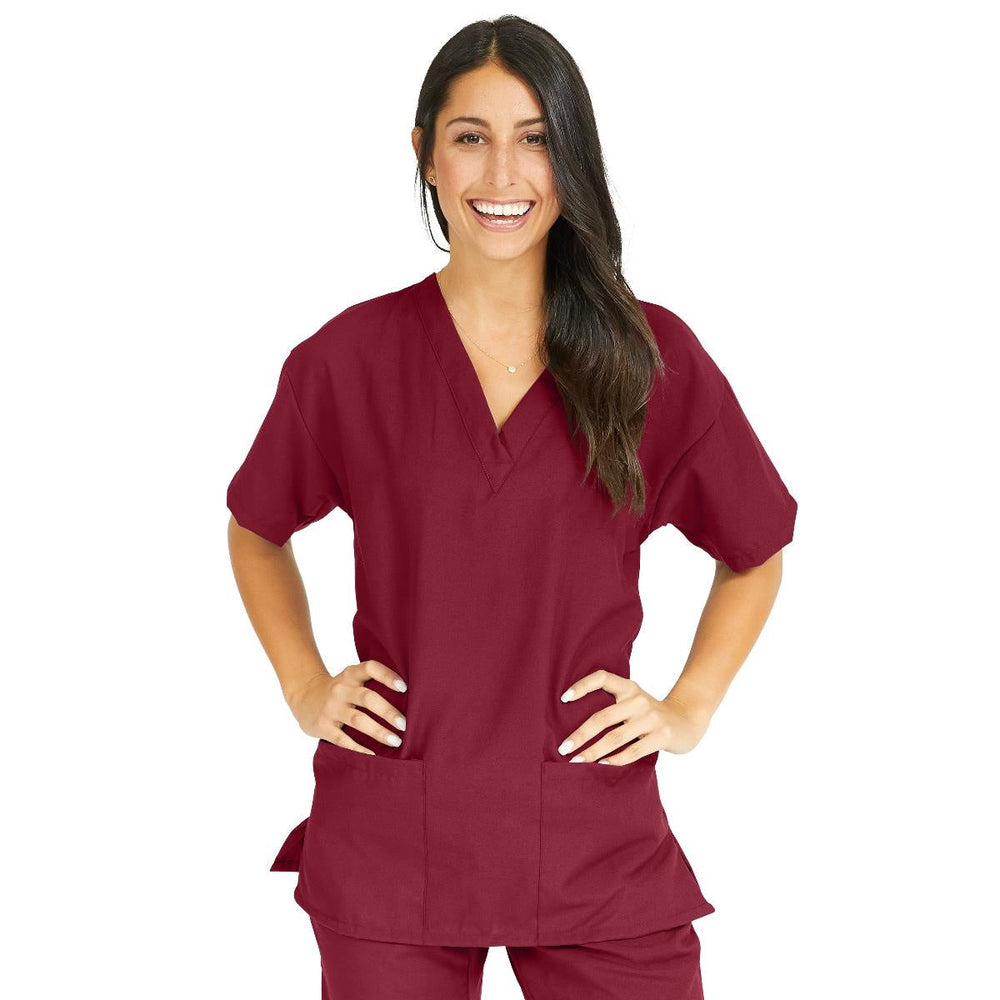 PerforMAX Women's V-Neck 2-Pocket Tunic Scrub Top, Size S, Wine