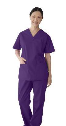 ComfortEase Women's V-Neck Tunic Scrub Top with 2 Pockets, Rich Purple, Size 5XL