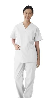 ComfortEase Women's V-Neck Tunic Scrub Top with 2 Pockets, White, Size 5XL