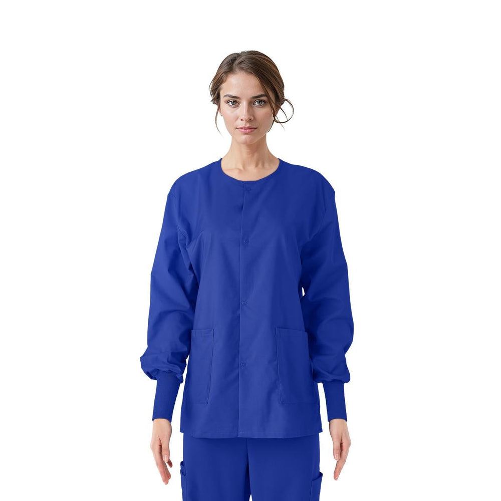 ComfortEase Unisex Crew-Neck Warm-Up Jacket with Knit Cuffs, Royal Blue, Size 2XL