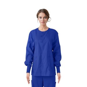 ComfortEase Unisex Crew-Neck Warm-Up Jacket with Knit Cuffs, Royal Blue, Size 2XL