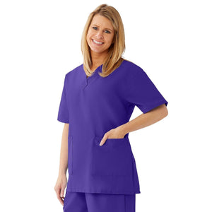 AngelStat Women's V-Neck Tunic Scrub Tops with 2 Pockets, Regal Purple, Size S