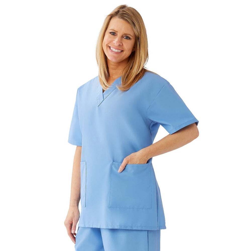 AngelStat Women's V-Neck Tunic Scrub Tops with 2 Pockets, Ceil Blue, Size 2XL