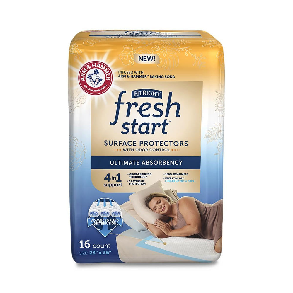 FitRight Fresh Start Surface Protectors, Urinary and Postpartum Incontinence Underpads, with the Odor-Control Power of ARM & HAMMER Baking Soda, 23" x 36"