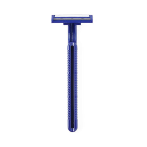 Twin-Blade Disposable Facial Razor with Lubrication Strip, Navy Blue