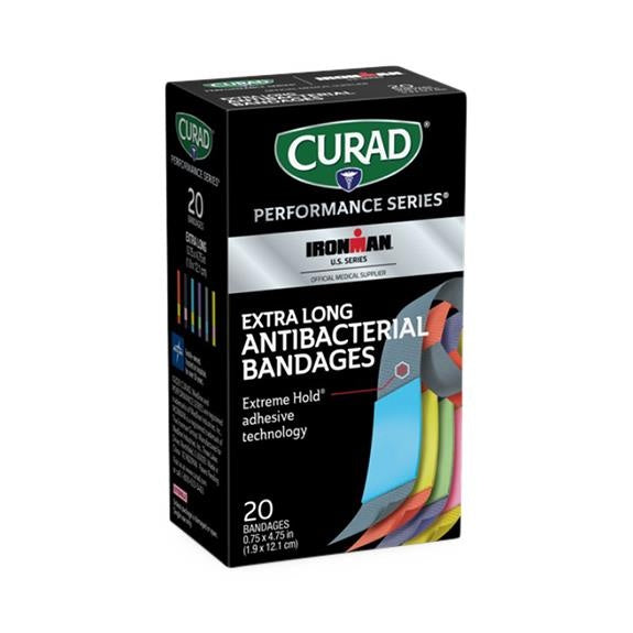 CURAD Ironman Antibacterial Bandages, Perforated Inner, 6 Colors, Long, 20/Box