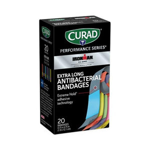 CURAD Ironman Antibacterial Bandages, Perforated Inner, 6 Colors, Long, 20/Box