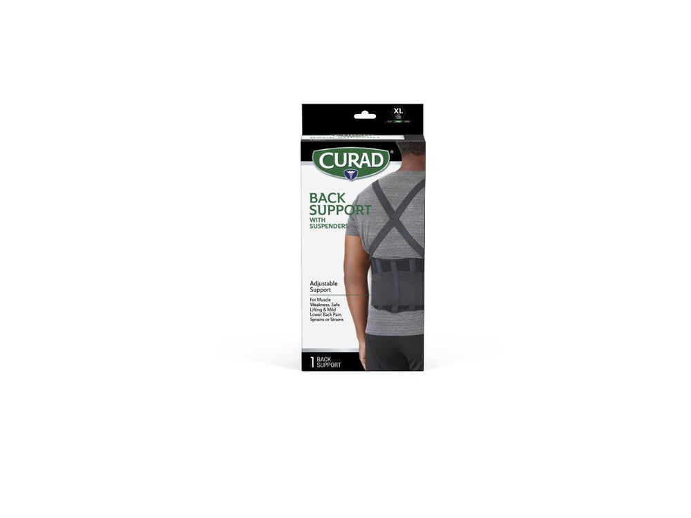 CUARD Back Support with Suspenders, Black, Size XL, Retail Packaging, 4 Supports/Case