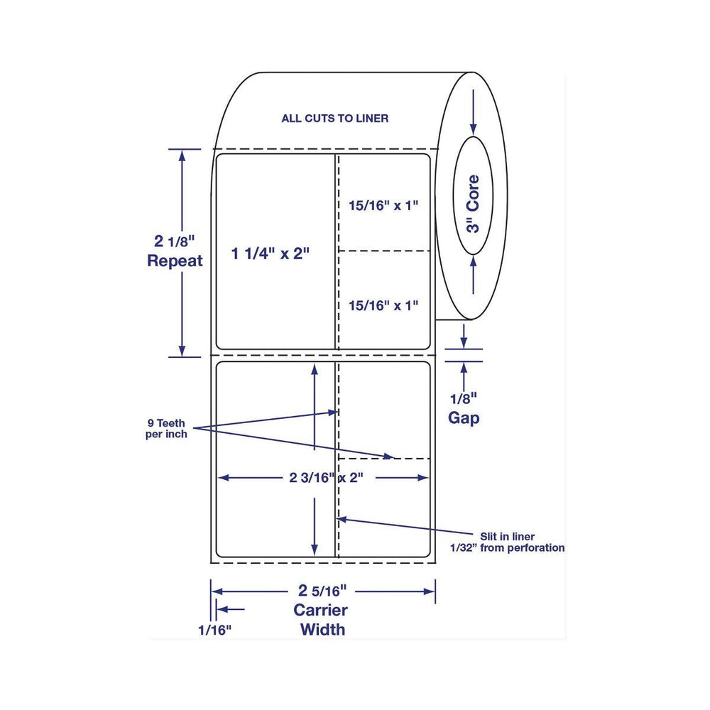 Direct Thermal Printer Label, 2 3/16X 2, 3Part Label, 2500/Roll, 2 Rolls/Case