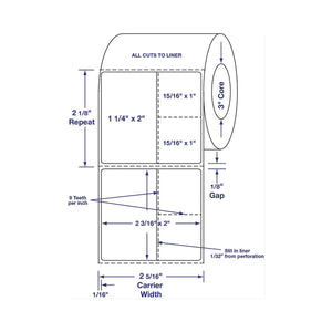 Direct Thermal Printer Label, 2 3/16X 2, 3Part Label, 2500/Roll, 2 Rolls/Case