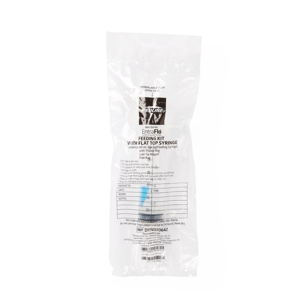 Enteral Feeding Syringe with IV Pole Bag, Flat Top with Ring, 60 cc