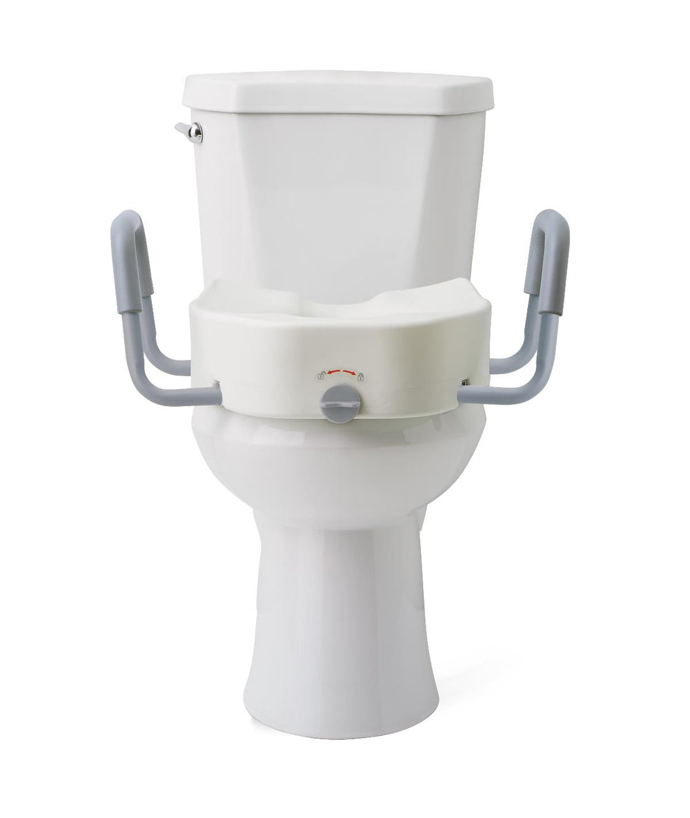 Medline 5" Raised Locking Toilet Seat, With Arms, 400 lb. Weight Capacity, Fits Most Elongated Seats