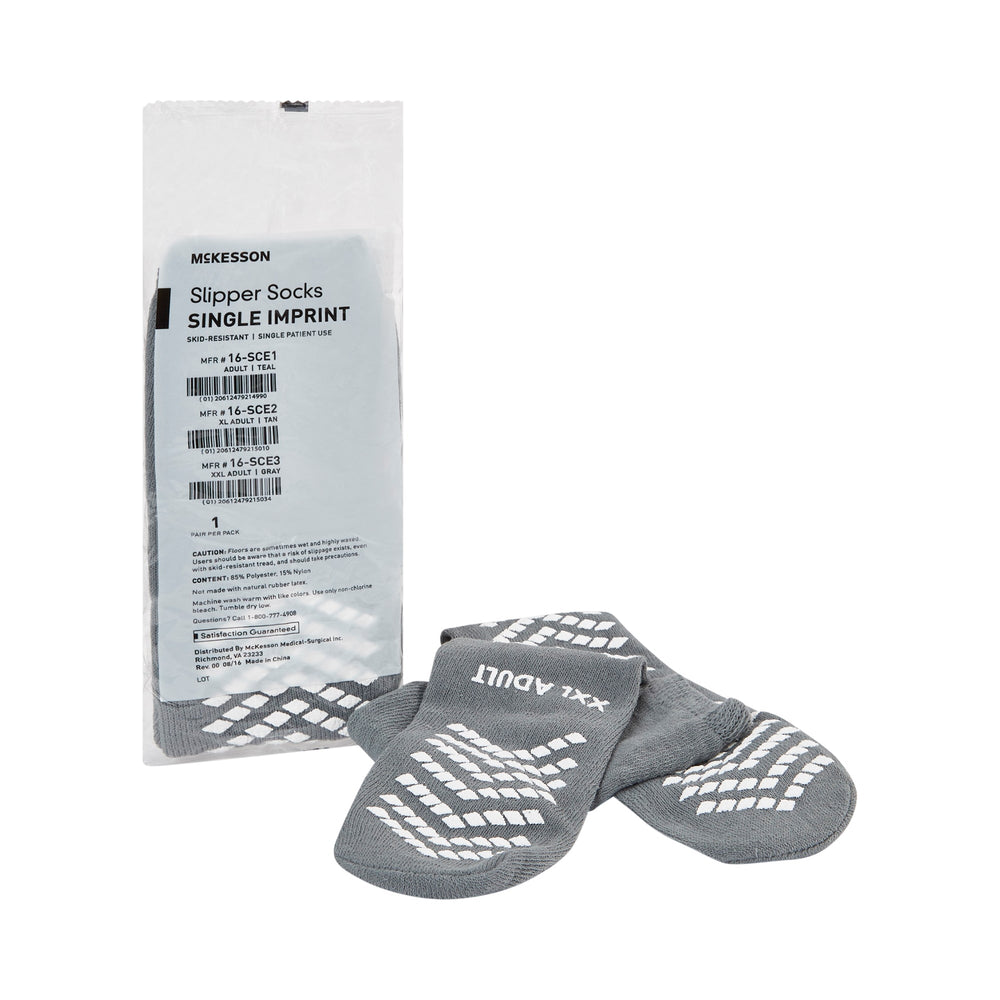 McKesson, Slipper Socks McKesson Adult 2X-Large Gray Above the Ankle