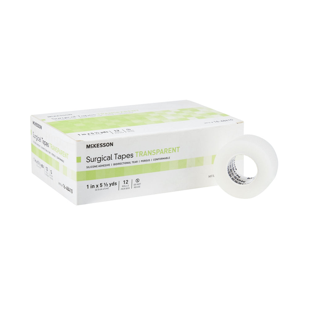 McKesson, Medical Tape Transparent 1 Inch X 5.5 Yard Plastic Silicone NonSterile 16-48410, Box Of 12