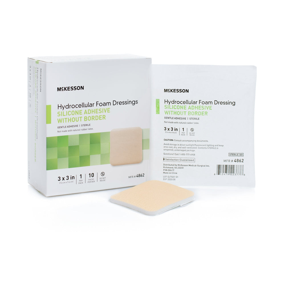 McKesson, Silicone Foam Dressing 3 X 3 Inch, Box Of 10