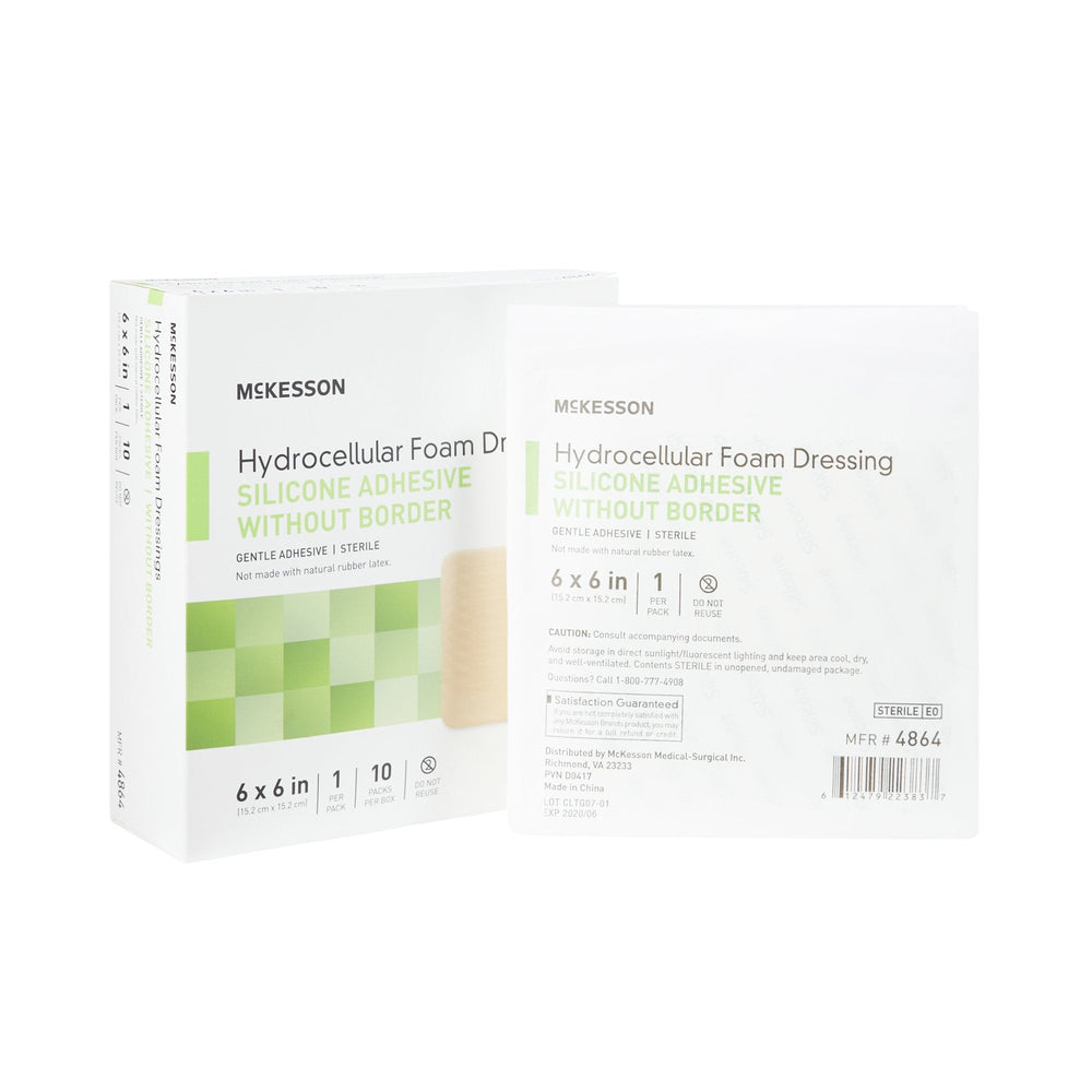 McKesson, Foam Dressing 6 X 6 Inch Without Border Film Backing Silicone Gel 4864, Box Of 10
