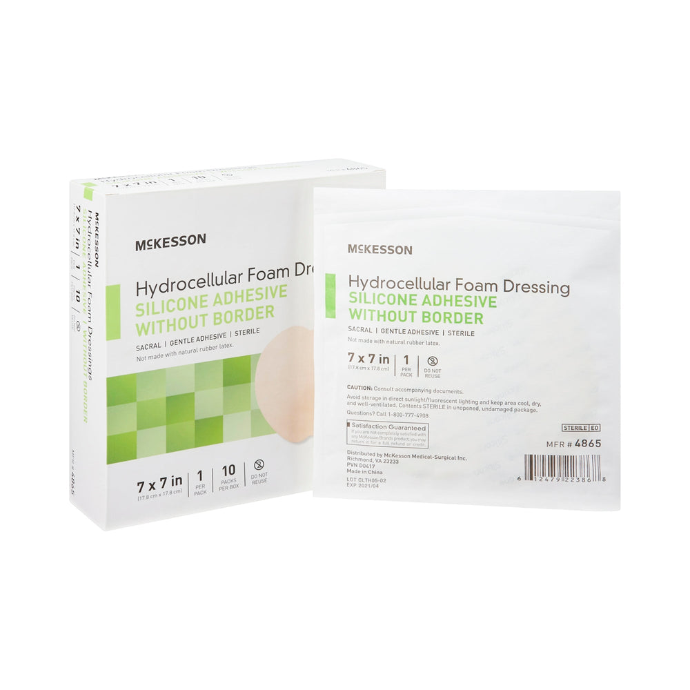 McKesson, Foam Dressing 7 X 7 Inch Without Border Film Backing Silicone Gel 4865, Box Of 10