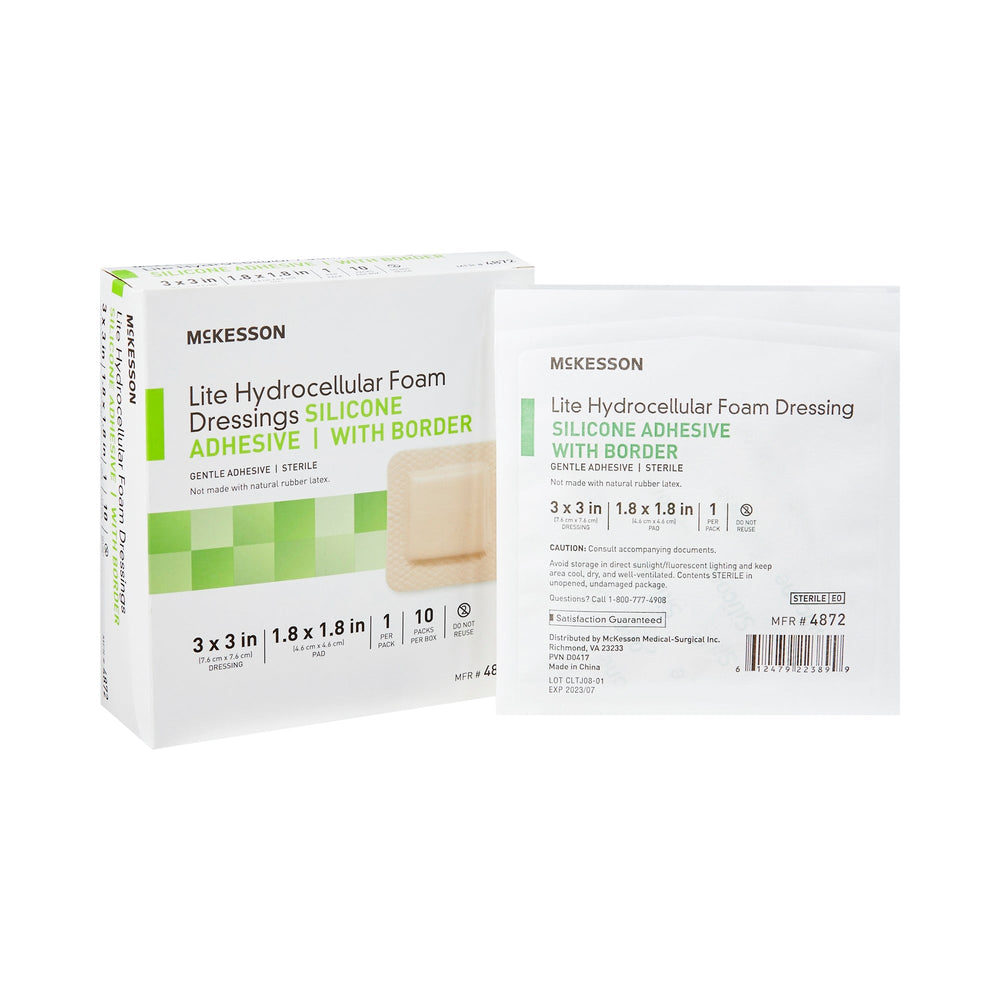 McKesson, Thin Silicone Foam Dressing 3X3 Inch, Box Of 10