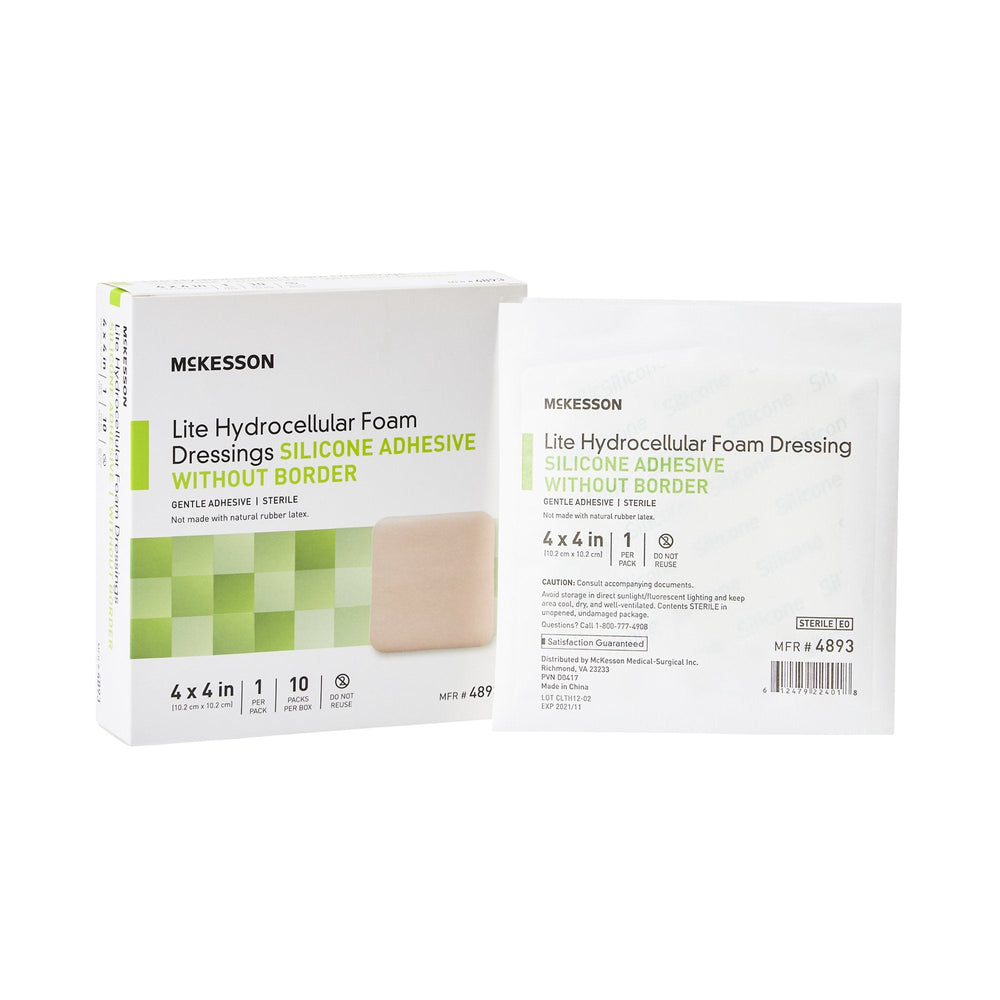 McKesson, Thin Silicone Foam Dressing 4X4 Inch Sterile, Box Of 10