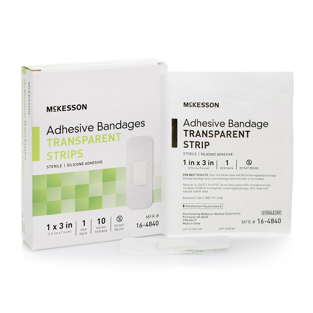 McKesson, Adhesive Strip McKesson 1 X 3 Inch Silicone Rectangle Sheer Sterile, Case Of 32