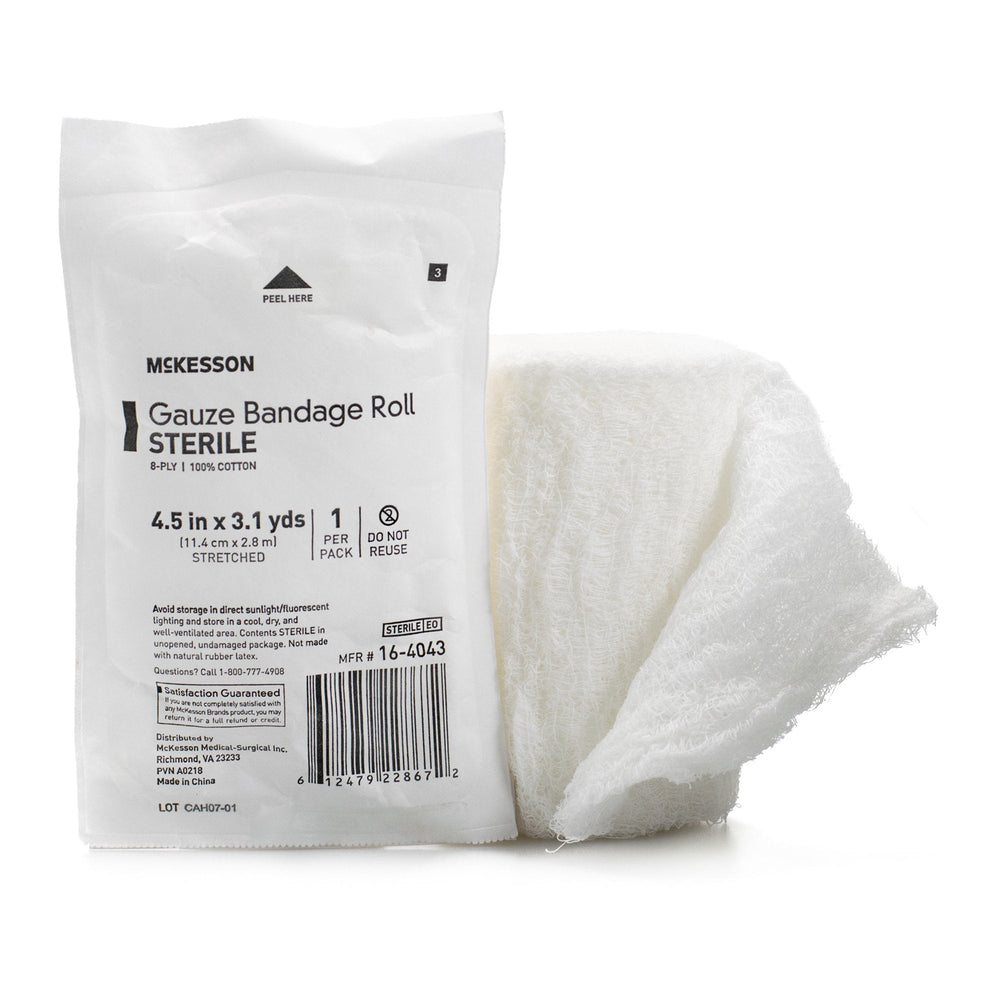McKesson, Fluff Bandage Roll McKesson Cotton 6-Ply 4-1/2 Inch X 3-1/10 Yard Roll Shape Sterile, Count of 100