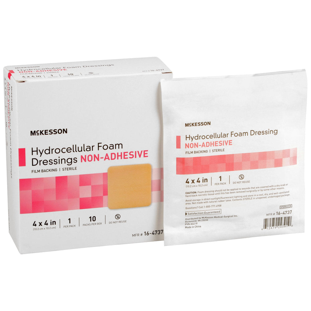 McKesson, Foam Dressing 4 X 4 Inch Without Border Film Backing Nonadhesive 16-4737, Box Of 10