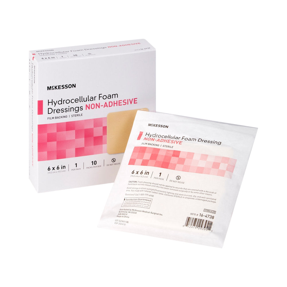 McKesson, Nonadhesive without Border Foam Dressing 6 x 6 Inch, Box Of 10