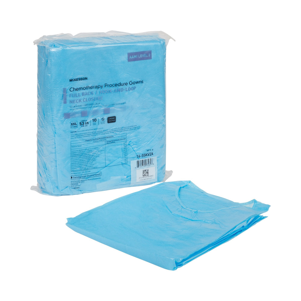 McKesson, Chemotherapy Procedure Gown McKesson 2X-Large Blue NonSterile AAMI Level 2 / ASTM D6978 Disposable, Count of 10