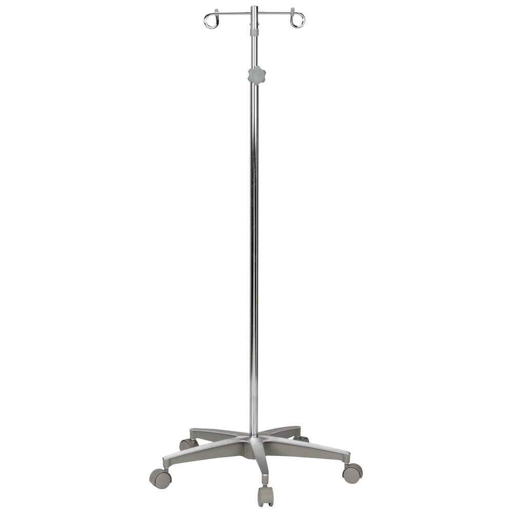 McKesson, IV Stand Floor Stand McKesson 2-Hook 5-Leg, Dual-Wheel Nylon Casters, Cast Aluminum Base, Count of 1