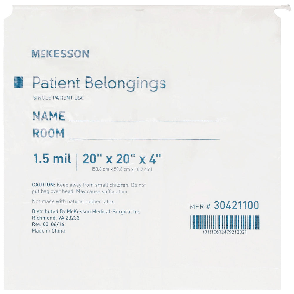 McKesson, Patient Belongings Bag McKesson 4 X 20 X 20 Inch Polyethylene Drawstring Closure White, Count of 250
