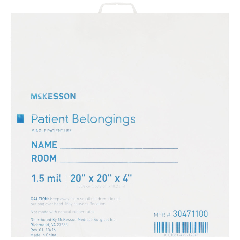 McKesson, Patient Belongings Bag McKesson 4 X 20 X 20 Inch Polyethylene Snap Closure White, Count of 250