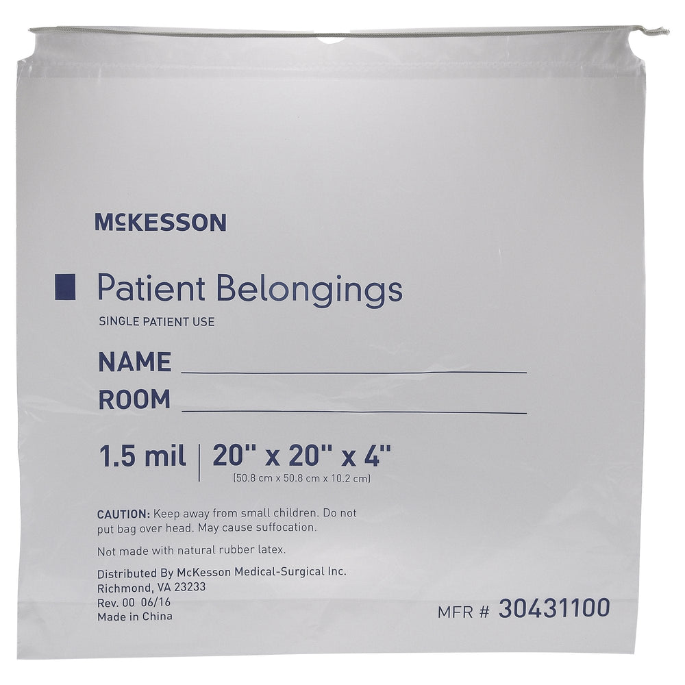 McKesson, Patient Belongings Bag McKesson 4 X 20 X 20 Inch Polyethylene Drawstring Closure Clear, Count of 250