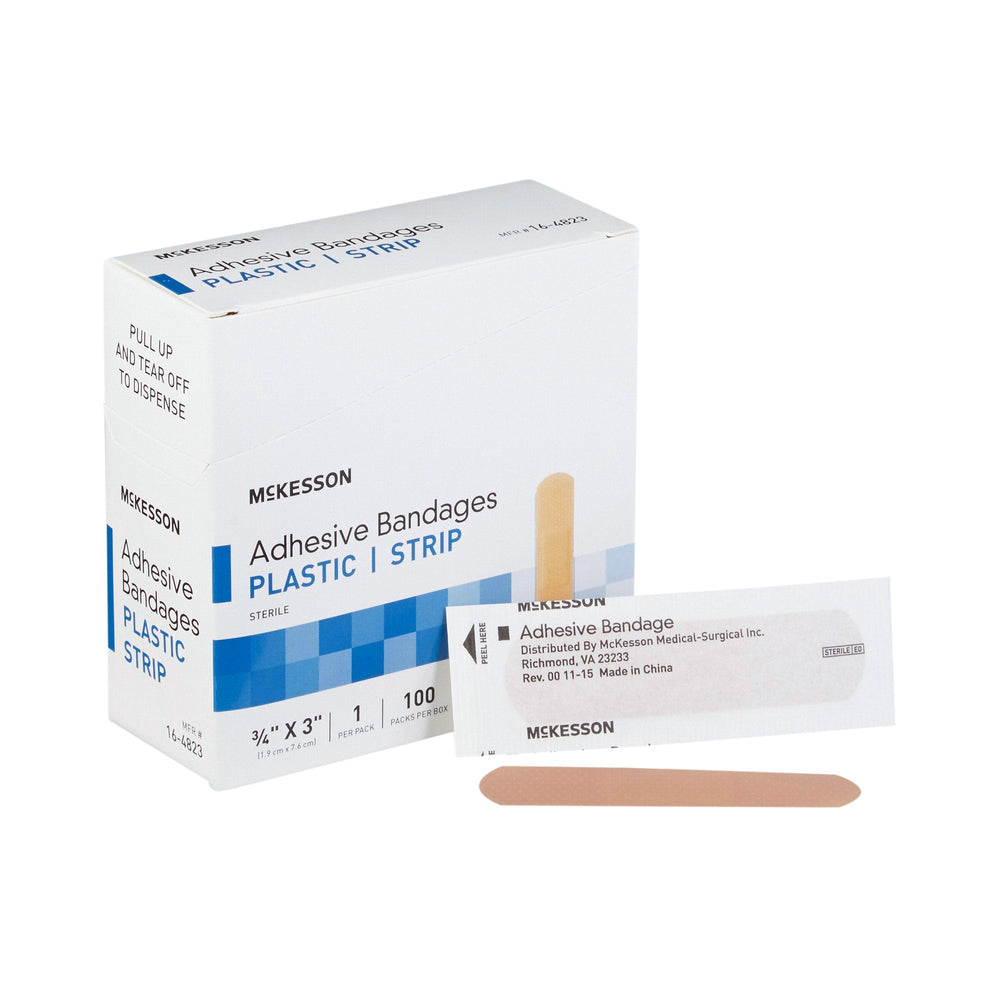 McKesson, Adhesive Strip 3/4 X 3 Inch Plastic Rectangle Tan Sterile 16-4823, Case Of 24