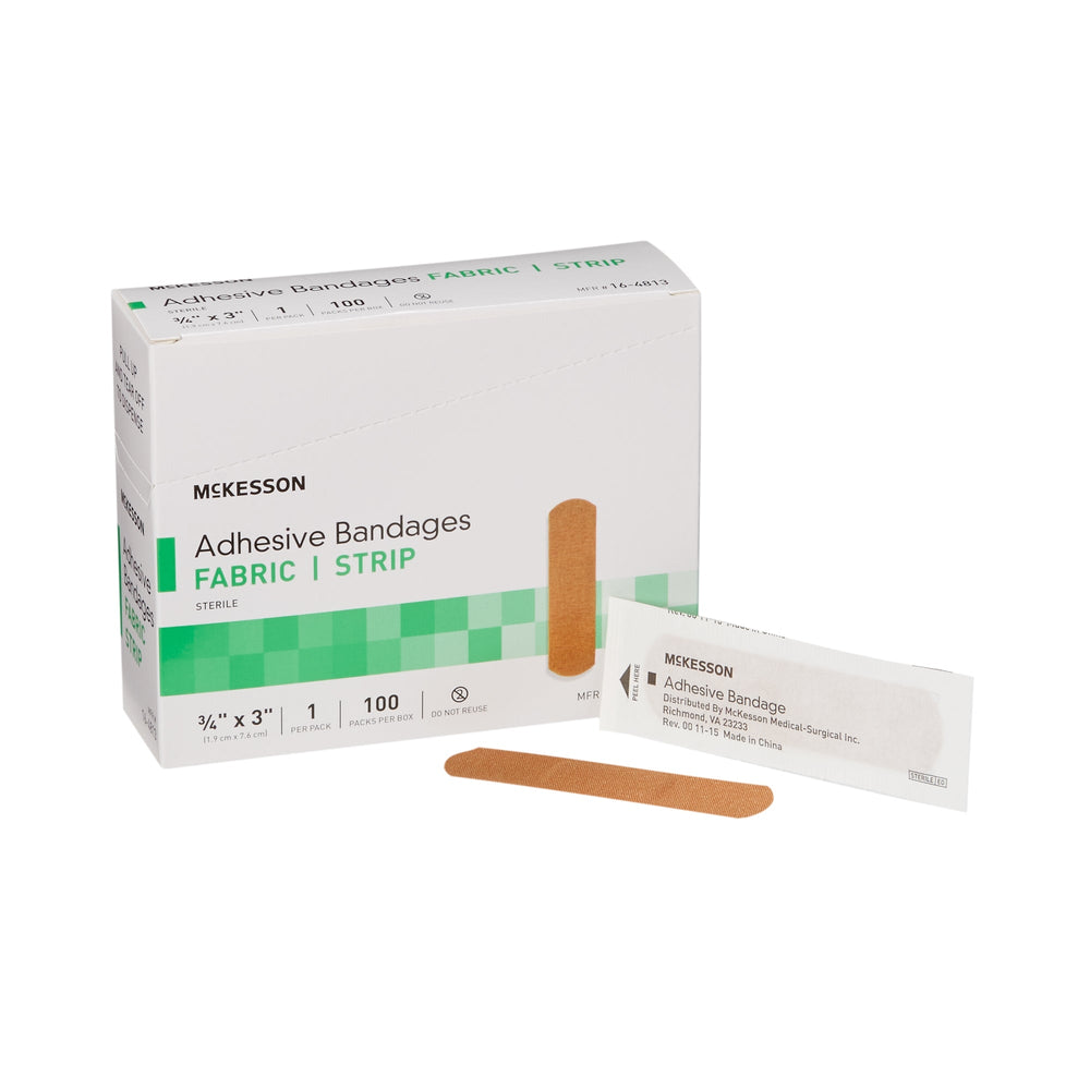 McKesson, Adhesive Strip 3/4 X 3 Inch Fabric Rectangle Tan Sterile 16-4813, Case Of 24