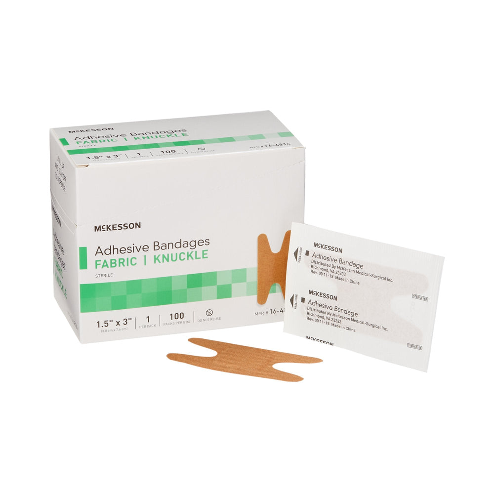McKesson, Adhesive Strip 1-1/2 X 3 Inch Fabric Knuckle Tan Sterile 16-4814, Case Of 24