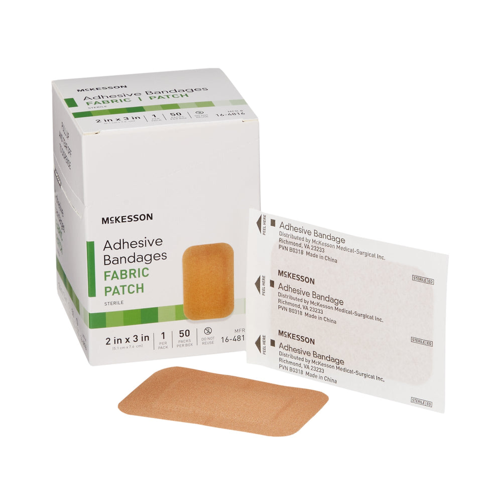 McKesson, Adhesive Strip 2 X 3 Inch Fabric Rectangle Tan Sterile 16-4816, Case Of 24