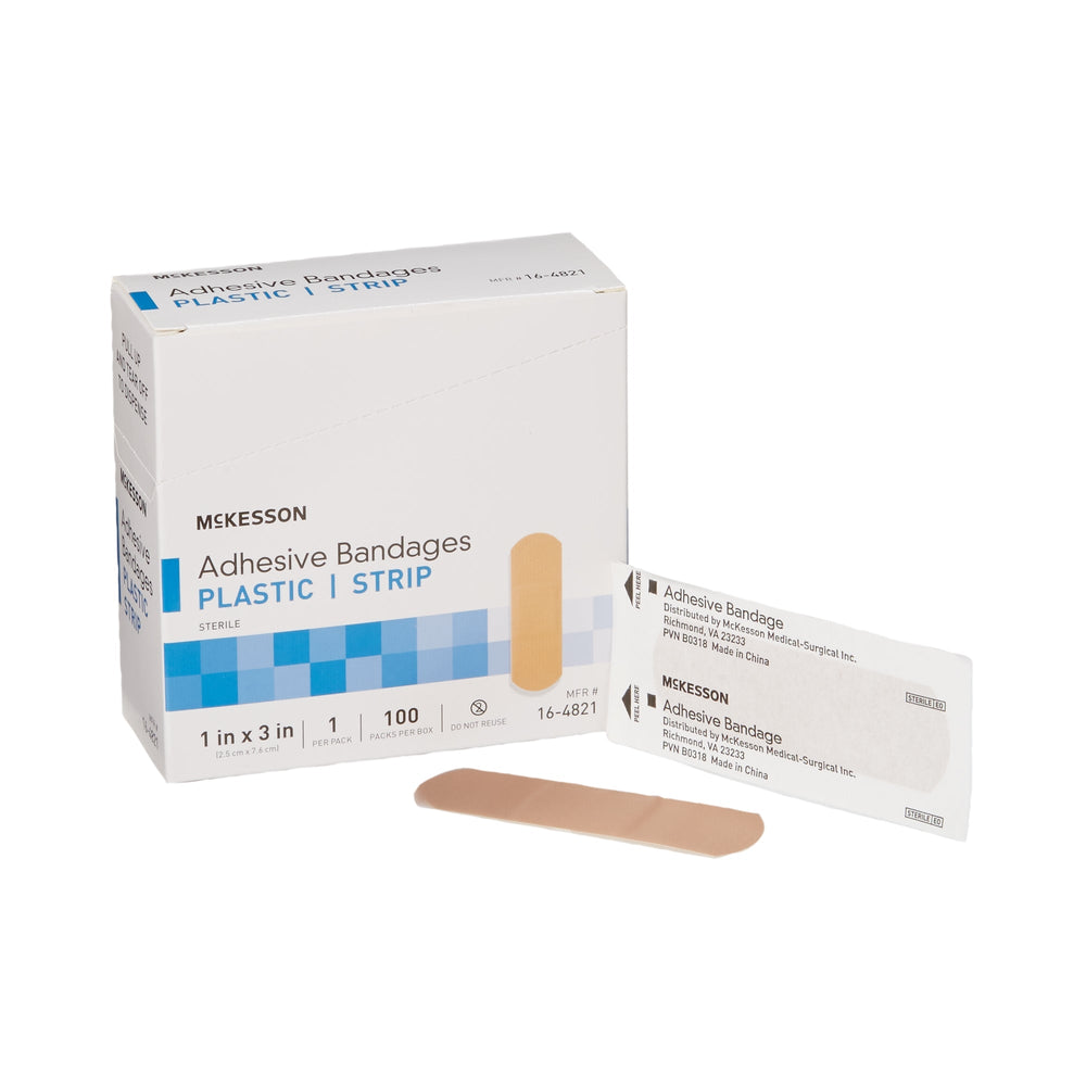 McKesson, Adhesive Strip 1 X 3 Inch Plastic Rectangle Tan Sterile 16-4821, Case Of 24