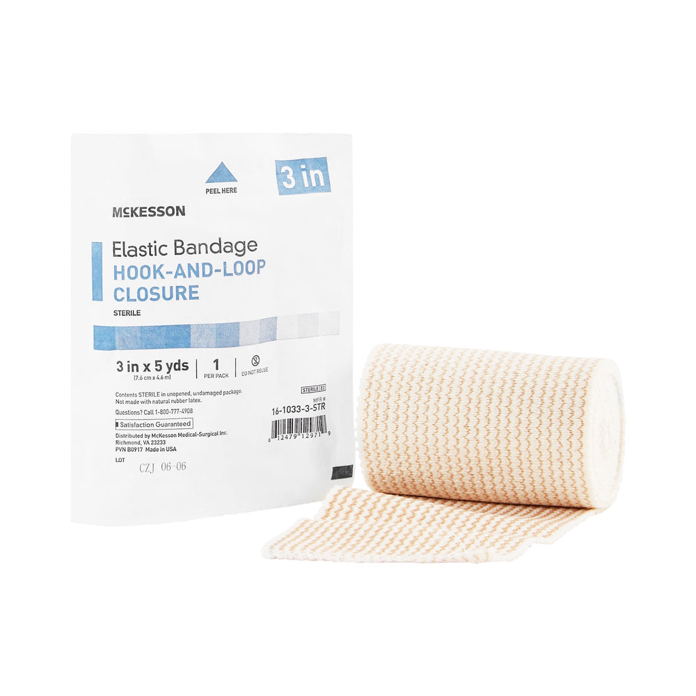 McKesson, Elastic Bandage 3 Inch X 5 Yard Single Hook and Loop Closure Tan 16-1033-3-STR, Count of 36