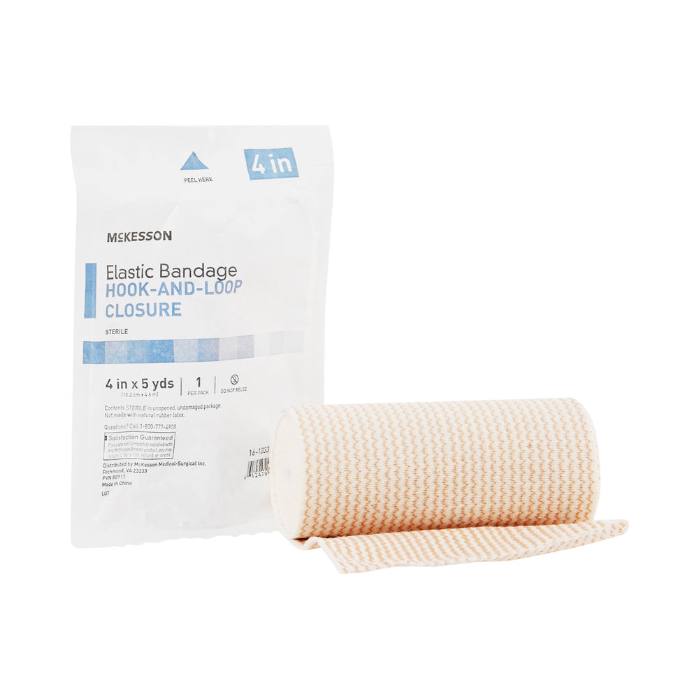 McKesson, Elastic Bandage 4 Inch X 5 Yard Single Hook and Loop Closure Tan 16-1033-4-STR, Count of 36