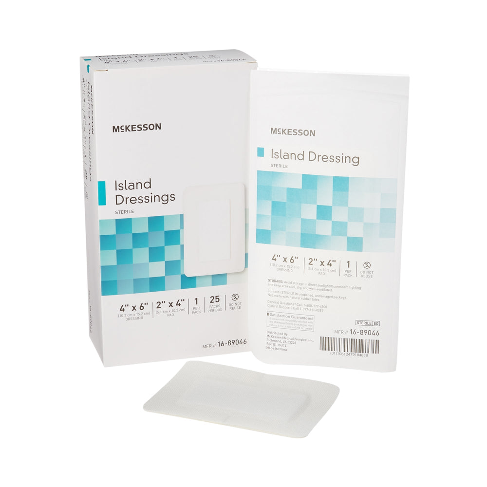 McKesson, Adhesive Dressing McKesson 4 X 6 Inch Polypropylene / Rayon Rectangle White Sterile, Box Of 25