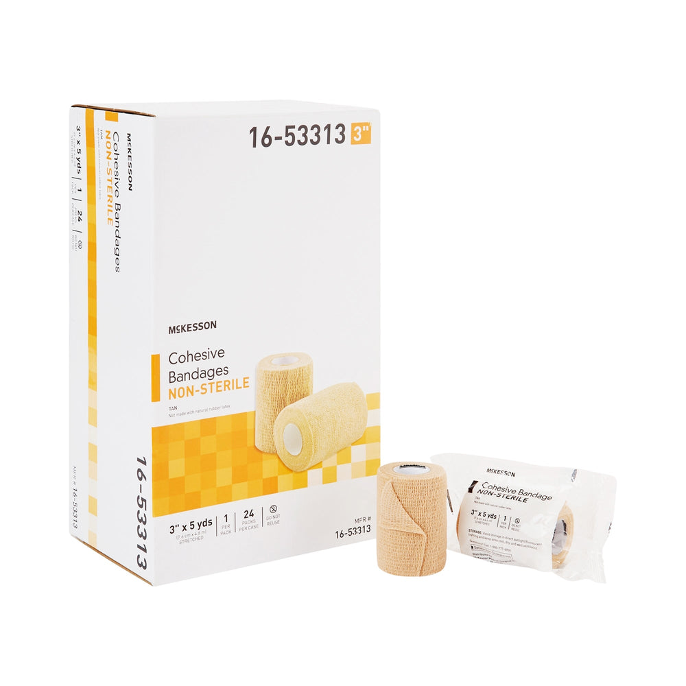 McKesson, Cohesive Bandage 3 Inch X 5 Yard Self-Adherent Closure Tan 16-53313, Count of 24