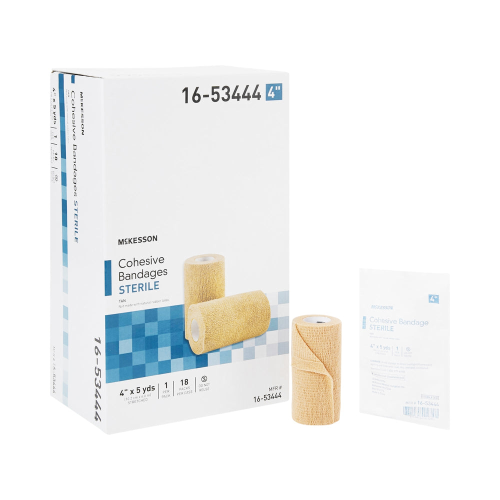McKesson, Cohesive Bandage 4 Inch X 5 Yard Self-Adherent Closure Tan 16-53444, Count of 18