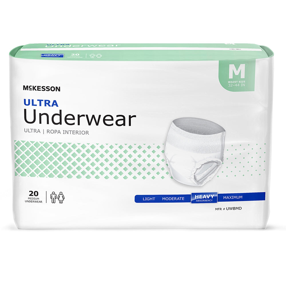 McKesson, Unisex Adult Absorbent Underwear McKesson Ultra Pull On with Tear Away Seams Medium Disposable Heavy, Count of 4