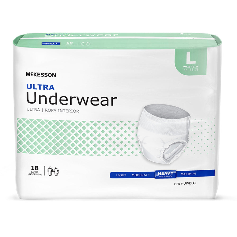 McKesson, Ultra Unisex Adult Absorbent Underwear Pull On with Tear Away Seams Large Disposable Heavy Absorbency, Count of 4