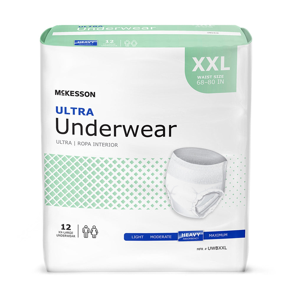 McKesson, Unisex Adult Absorbent Underwea Ultra Pull On with Tear Away Seams 2X-Large Disposable Heavy Absorbency, Count of 4