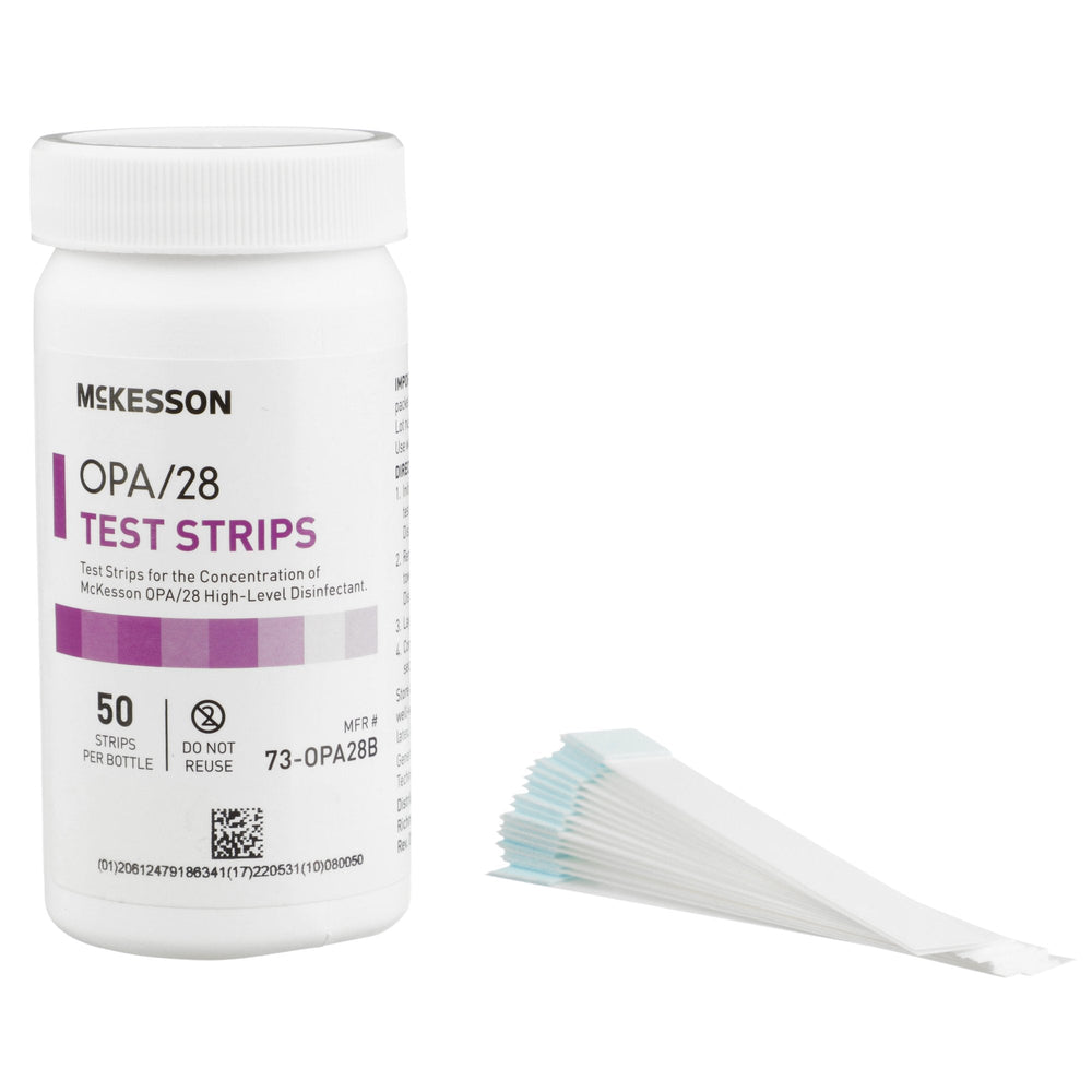 McKesson, OPA Concentration Indicator McKesson OPA/28 Pad 50 Test Strips Bottle Single Use