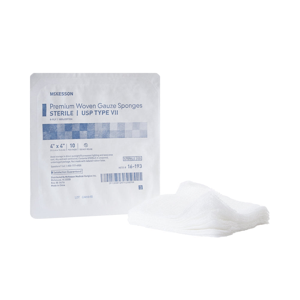 McKesson, Gauze Sponge McKesson Gauze 8-Ply 4 X 4 Inch Square Sterile, Case Of 128